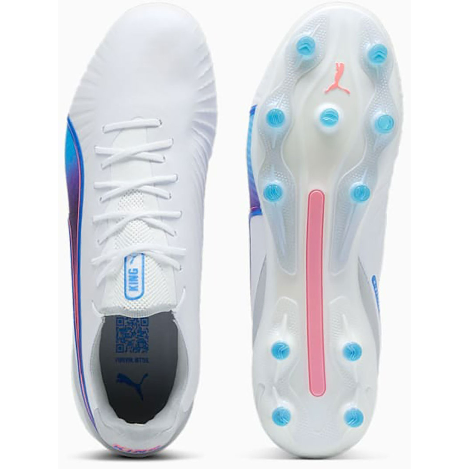 Puma King Ultimate FG/AG Fussballschuhe puma white-bluemazing-flat light gray-sunset glow 44