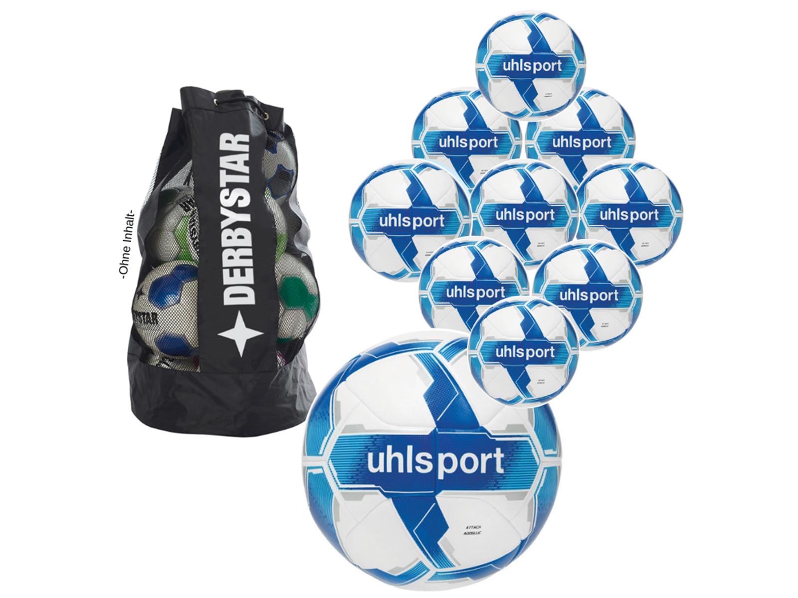 10er Ballpaket Uhlsport Attack Adglue Trainingsball  Gr.5 Weiß/Royal/Blau