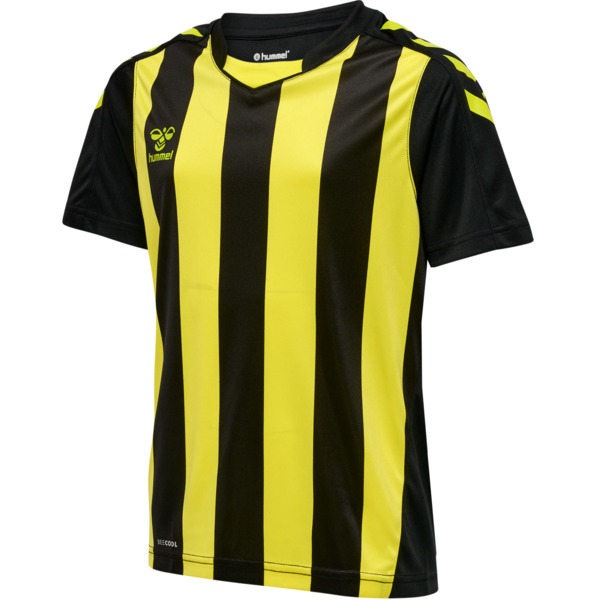 Hummel hmlCORE XK STRIPED JERSEY KIDS S/S - BLACK/BLAZING YELLOW - 116